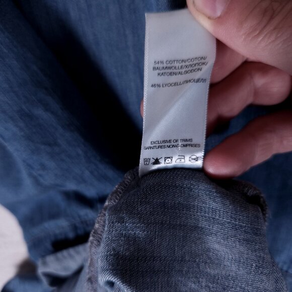 Silver Jeans Shirt Dress Medium Chambray Blue Denim-Like Button Front Drawstring - Picture 11 of 13